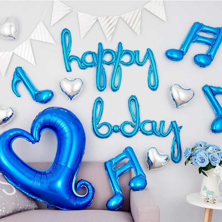생일파티 장식세트 [엔조이 happy b day 블루] 손펌프증정 생일파티 파티용품 파티풍선, 2개
