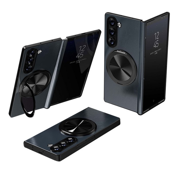 갤럭시 Z 폴드 힌지보호 천연 가죽 magsafe 360도 각도 조절이 거치대 케이스