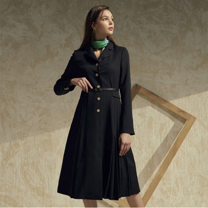 최초가 99000 후라밍고 하객룩 플리츠 트렌치 원피스벨트 세트