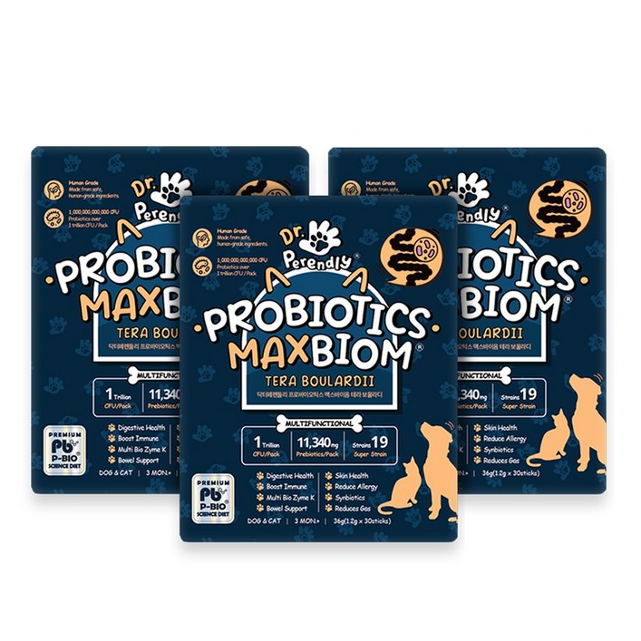닥터페렌들리 프로바이오틱스 맥스바이옴 테라 보울라디 강아지 고양이 유산균, 3팩, 장건강/유산균, 30회분