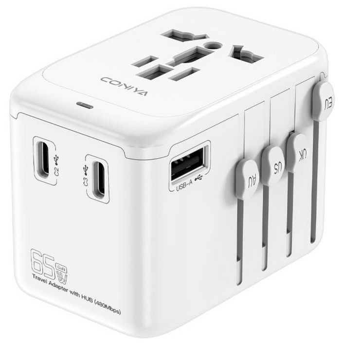 코니야 여행용 어댑터 GaN 고속충전 PD 65W 멀티어댑터 USB C타입 파우치 증정 CO001 화이트, 1개