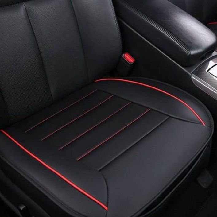 오프더프라임 자동차 차량용 가죽 사계절 시트 커버 방석 앞좌석, 1개, 블랙