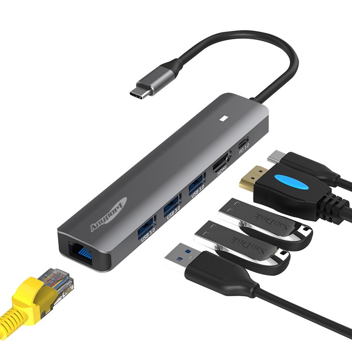 애니포트 6포트 USB3.0 멀티허브 C타입 APTC61PUL