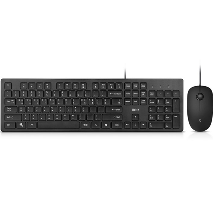 브리츠 유선 키보드 마우스 콤보 세트, BK200C, 일반형, 블랙