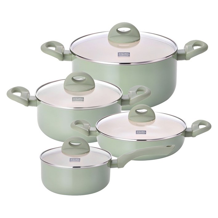 쿠킨 인덕션 IH 칼라냄비 세트 4개, 그린, 편수 18cm  양수 20cm  양수 24cm  전골 24cm, 1세트