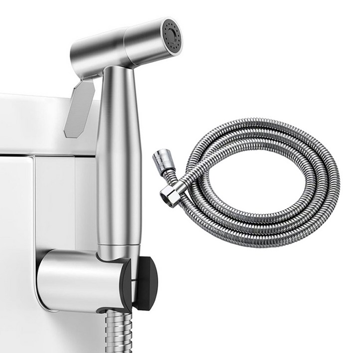 무식이네 청소싹 304 스테인레스 욕실 스프레이건  호스 1.5m  거치대 세트, 1세트, 실버