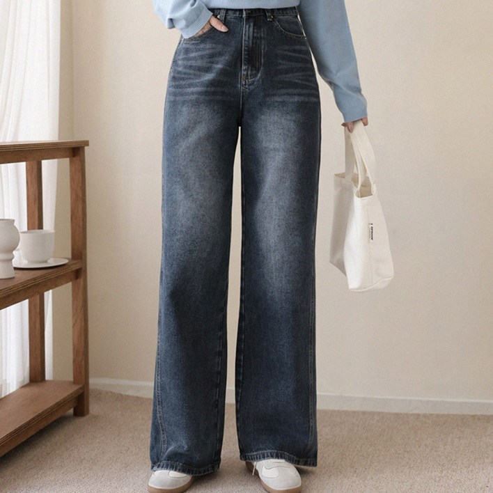 앤드스타일 여성용 숏/롱 기장 딱맞진28탄 인사이드절개 데님 와이드 팬츠 264950