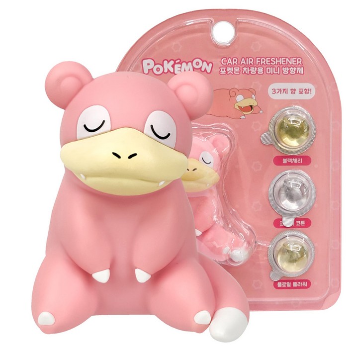 벨르아망 포켓몬 미니 차량용 방향제, 1개, 야돈(블랙체리, 프레쉬 코튼, 플로럴 플라워)