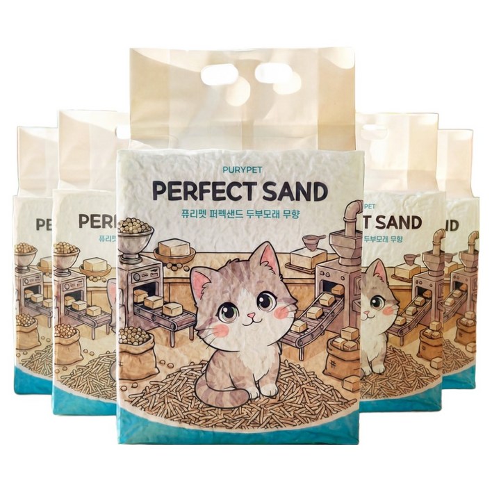 퓨리펫 고양이 가는 입자 두부모래, 무향, 5개, 10L