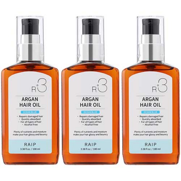 라입 R3 아르간 헤어오일 오션블루, 100ml, 3개