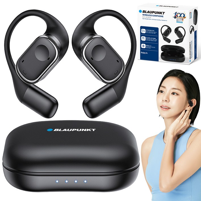 블라우풍트 AAC ENC 노이즈 캔슬링 오픈 귀걸이형 HI-FI 5.4 블루투스 이어폰, BLP-OE383K, 블랙