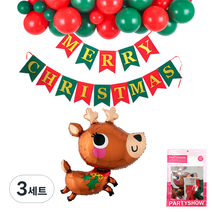 파티쇼 크리스마스 슈퍼쉐잎 파티장식풍선 가랜드 세트 어도러블레인디어 XMAS, 혼합색상, 3세트