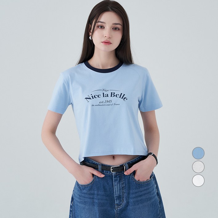 ELLE PARIS 여성용 세미크롭 Belle 반팔 티셔츠