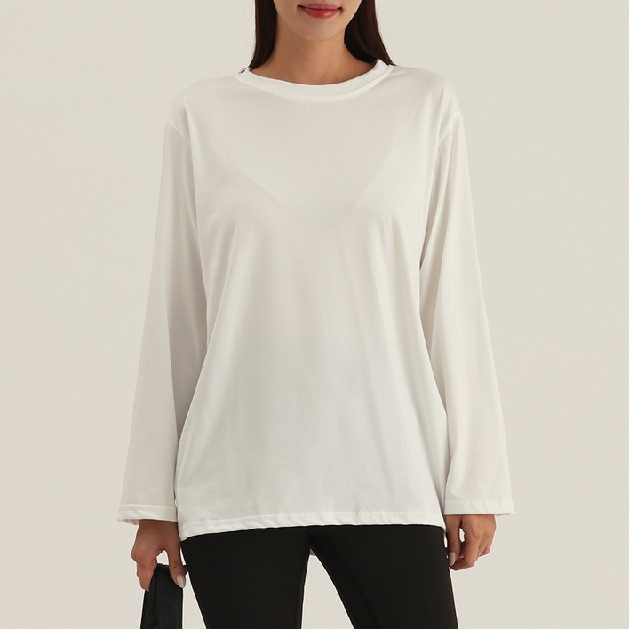 엘쏘 여성용 통기성 루즈핏 사이드 절개 긴팔 티셔츠