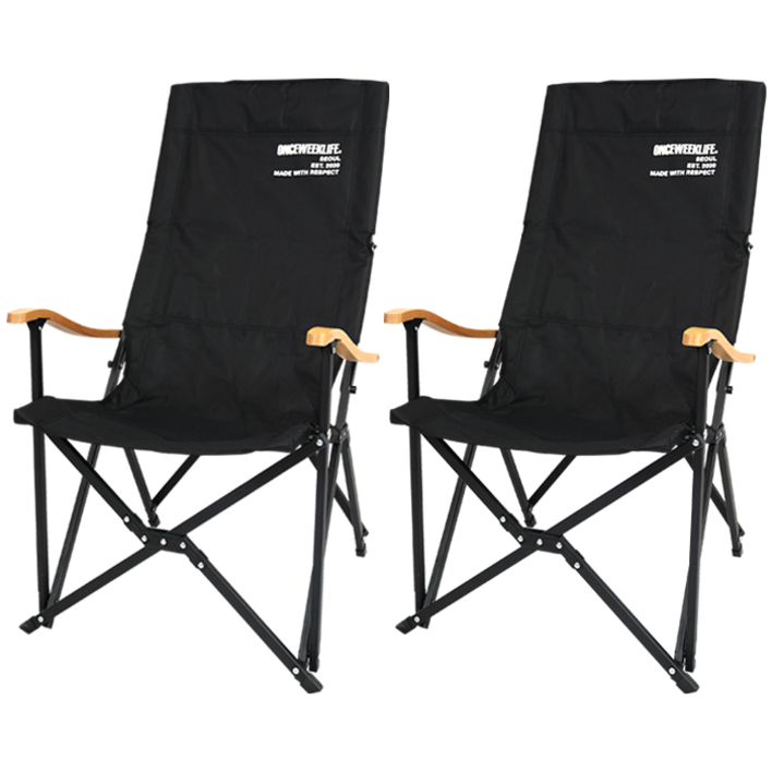 원스위크라이프 롱 릴렉스 캠핑의자 특대 블랙프레임  원목, 블랙, 2개