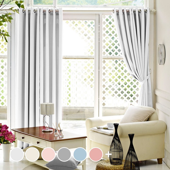 더자리 아일렛형 솔리드 암막 커튼 2p  끈 2p 세트