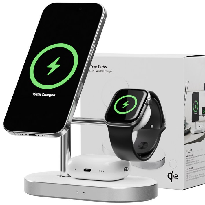 신지모루 Qi2 3in1 M트리 터보 맥세이프 초고속 무선충전 아이폰 애플워치 거치대, 화이트, 1개