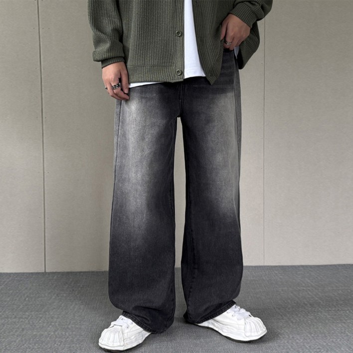 머시따 남성용 숏기본롱 기장 빈티지 브러쉬 워싱 와이드 청바지