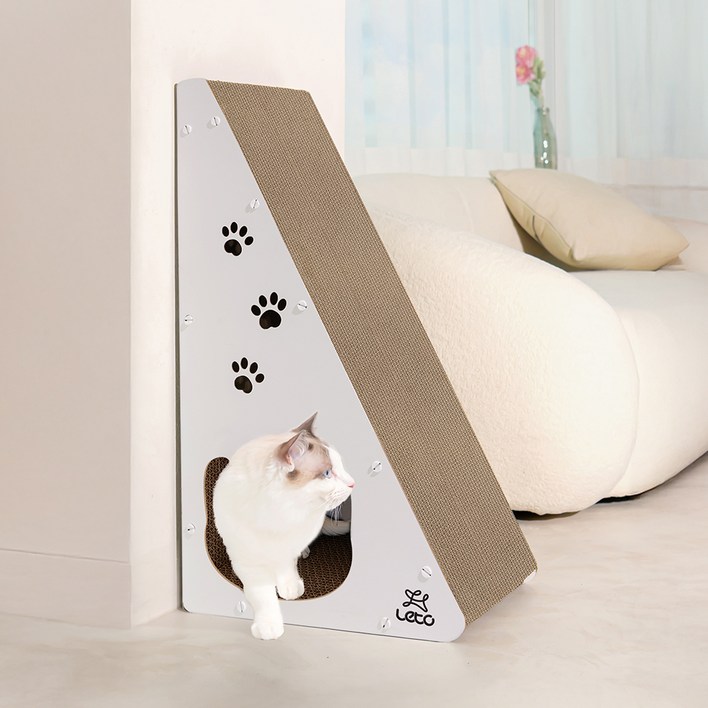 레토 고양이 숨숨집 하우스형 수직 스크래처 80cm, 화이트, 1개