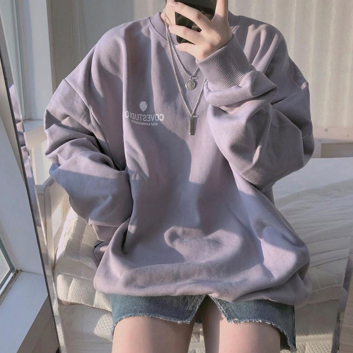 더플로우커머스 여성용 루즈핏 심플 베이직 긴팔 캐주얼 맨투맨