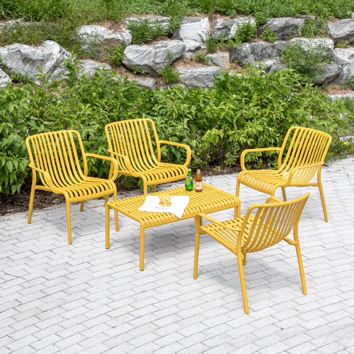 몬스 대 리사 라운지 4인 야외 실내 카페 테이블 세트, 화이트