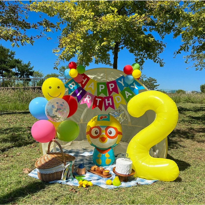 뽀로로 생일풍선 두돌생일상 생일파티세트, 레인보우 뽀로로 생일풍선 두돌생일상 생일파티세트, 레인보우