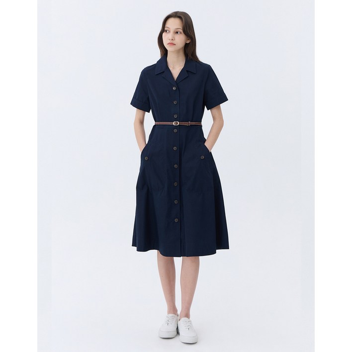 24SS 가격인하스테디셀러네이비 벨티드  반팔 셔츠형 원피스 WSDR4B307N2