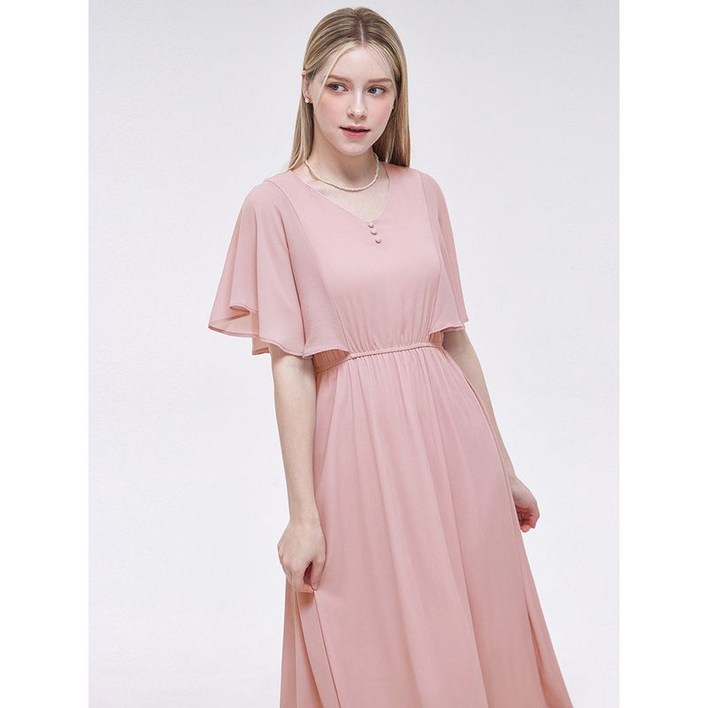 포커스 V넥 날개 소매 쉬폰 원피스 VF5M1OP3261