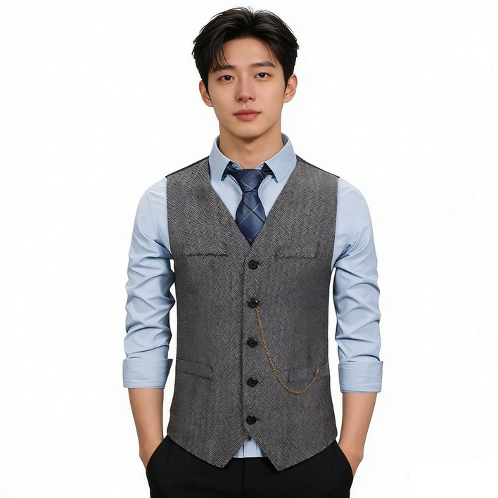 ANYOU 남자 브이넥 양복조끼 민소매 양복 상의 슬림핏 베스트