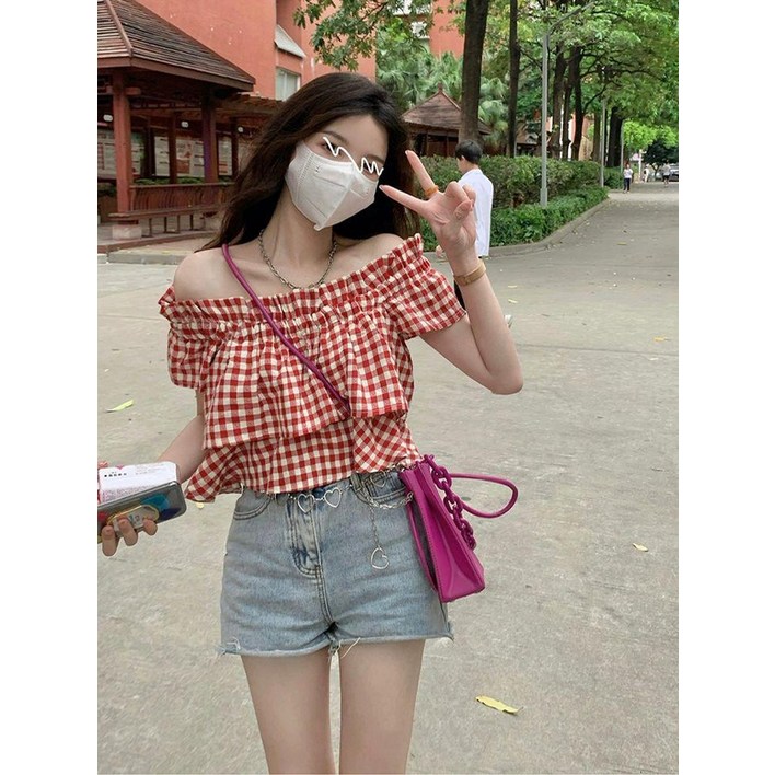 프렌치 오프숄더 체크 셔츠 블라우스 여성셔츠 스커트 여성패딩 체크셔츠 티블라우스 프렌치 오프숄더 체크 셔츠 블라우스 여성셔츠 스커트 여성패딩 체크셔츠 티블라우스