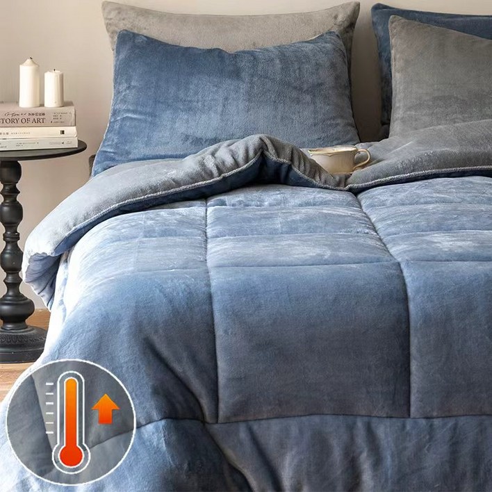 KURUA 겨울 따뜻한 양면 극세사 이불 세트 홈 이불패드베개커버 세트