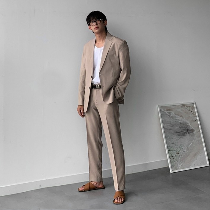 7컬러이템 남자 썸머 쿨링 리넨 린넨 수트 셋업 슬랙스 정장 세트