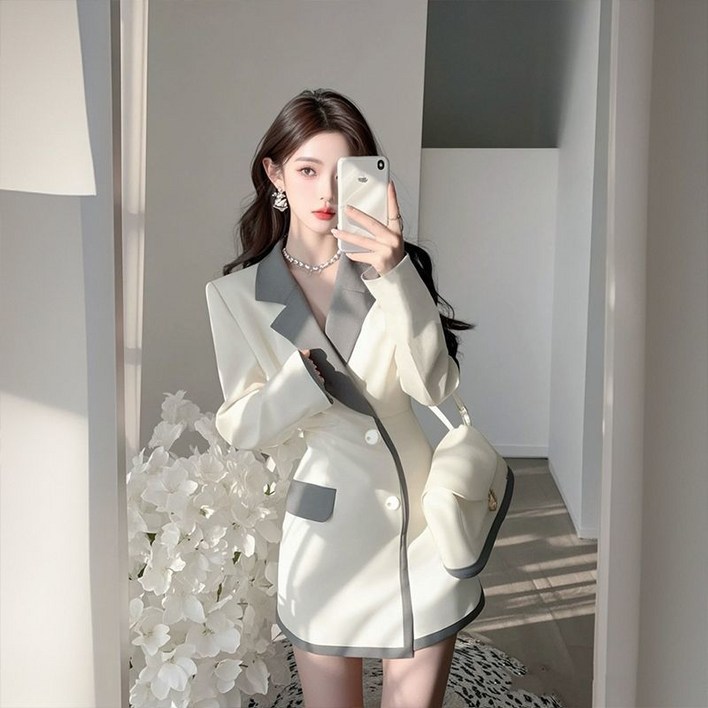 녕동 여성 정장 원피스 카라넥 출근용 예쁜 슬림핏 숏기장 긴팔 원피스