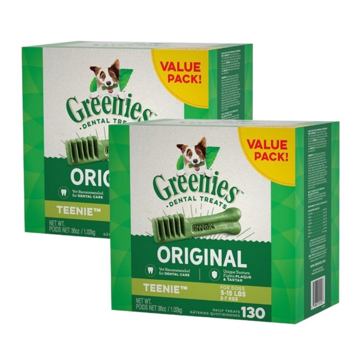 강아지 구강관리 치석제거 그리니즈 오리지널 티니 개 껌 130개입, 2개, 1.02kg, 닭고기