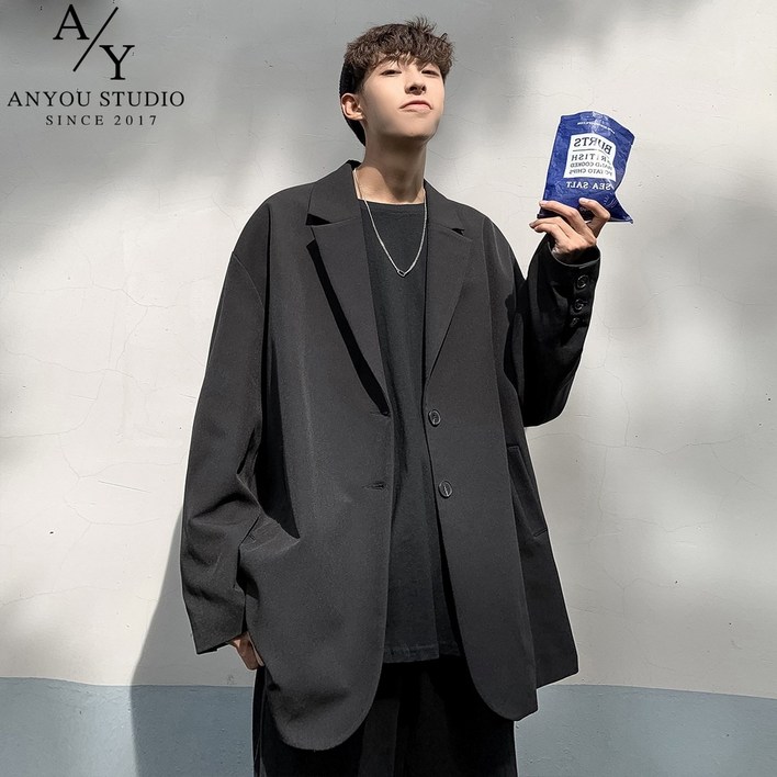 ANYOU 패션 남성용 데일리 캐주얼 정장 자켓 빅사이즈 기본핏 검정정장 남성 수트 아우터 재킷 사계절 착용 가능