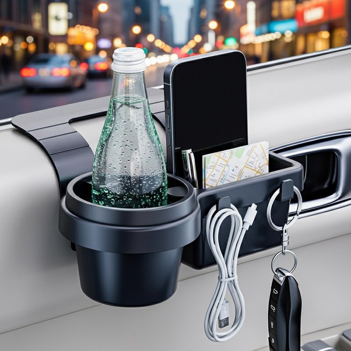 차량용 창틀 컵홀더 다용도 수납 핸드폰 거치 미니 트레이 5in1