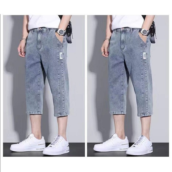 11 남자 7부 바지 캐주얼 봄 여름 슬랙스 팬츠 루즈핏 하이웨이스트 일자 데님 팬츠 CY