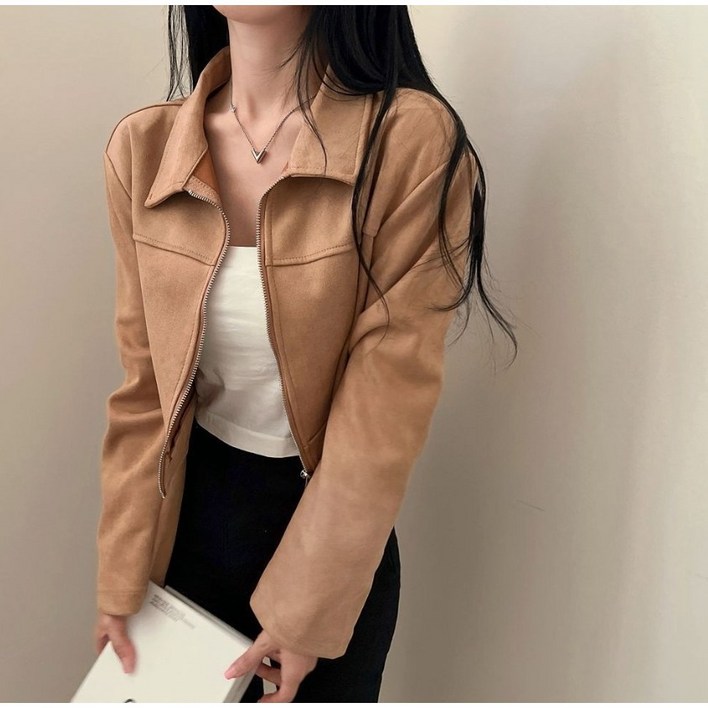 여성 스웨이드 크롭 집업 자켓 간절기