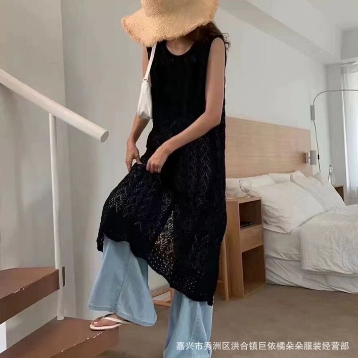 [엔젤D] 여성 사선 슬릿 레이어드 원피스 롱 조끼