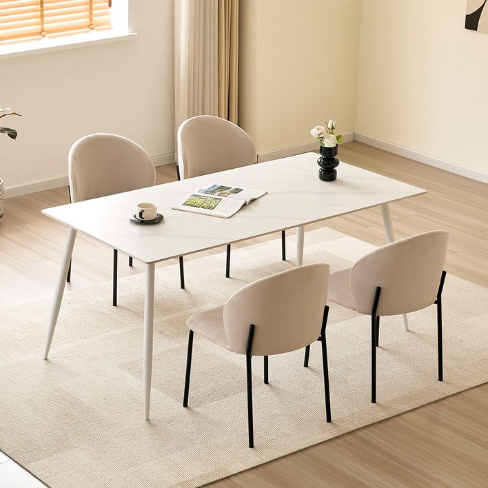 블랜 단면 4인 화이트 1600 포세린 철재 세라믹 식탁 테이블, 4인용, 프레임화이트