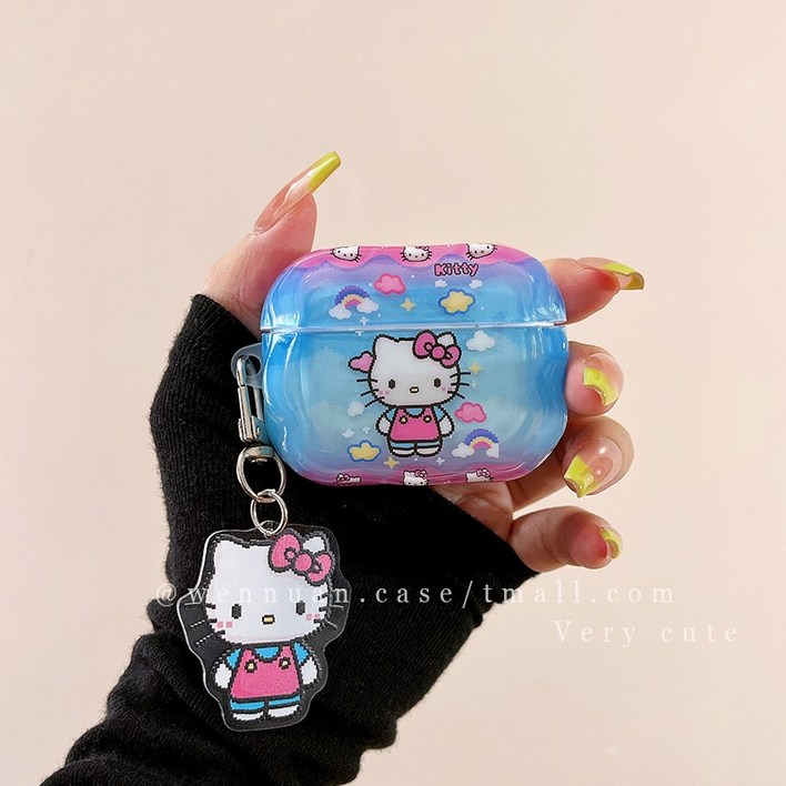 TYREUS 에어팟 4세대 케이스 키티 캐릭터 무지개 호환