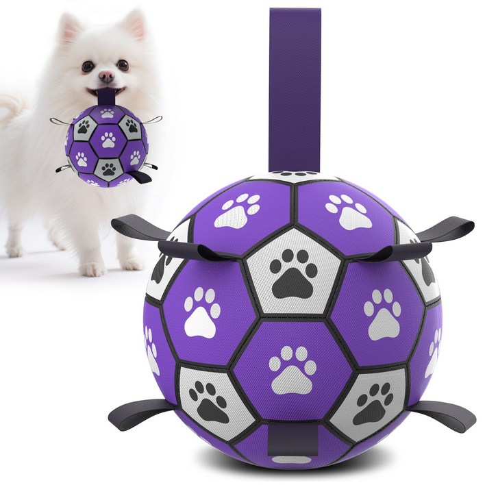 Qdan 강아지장난감, 강아지공, 개 축구공 끈 달린, 펌프 포함,, 1개, 보라색
