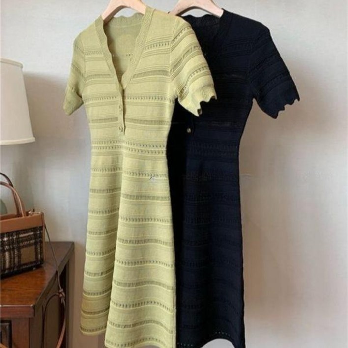 산드로 스타일 v넥 여성 여름 미디 원피스 동물농장 3color 원피스