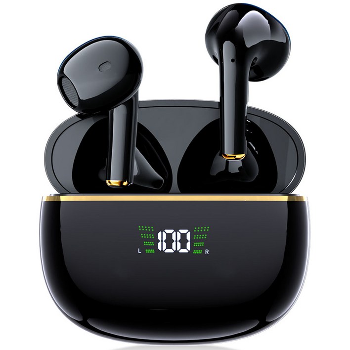 SMIRIA 노이즈 캔슬링 무선 이어폰 블루투스 5.3 자동 페어링 방수 배터리 잔량 확인, 블랙