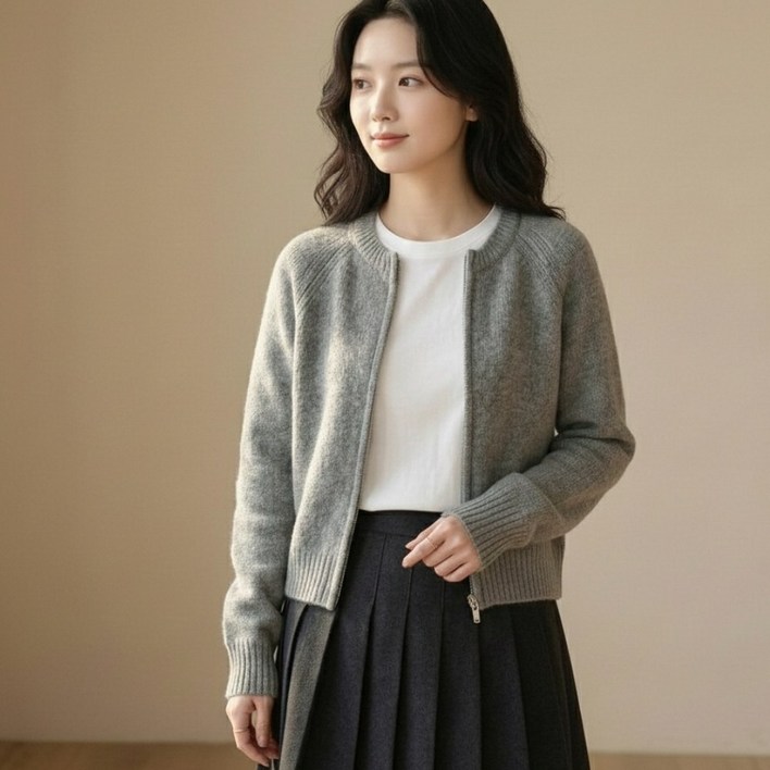 후노우즈 여성 투웨이 지퍼 니트 가디건 크롭 집업 5컬러