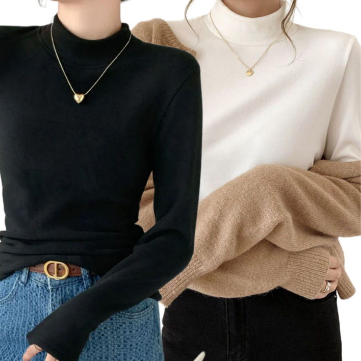 쁘띠엘라 여성용 기모 반목티 목폴라 긴팔 티셔츠 1+1