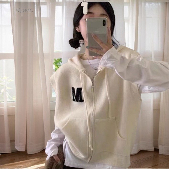 M 후드집업 니트베스트 따뜻한 루즈핏 니트조끼