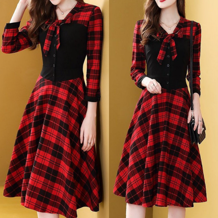 Asure 여성 원피스 체크 원피스 투인원  A라인 원피스