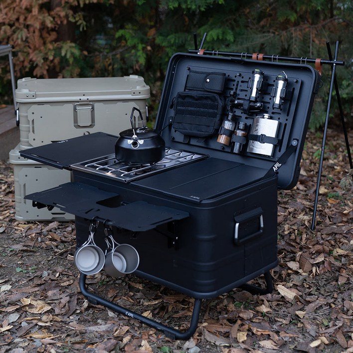 아필 강화 알루미늄 택티컬 멀티 수납 감성 캠핑박스 55L, 블랙, 블랙
