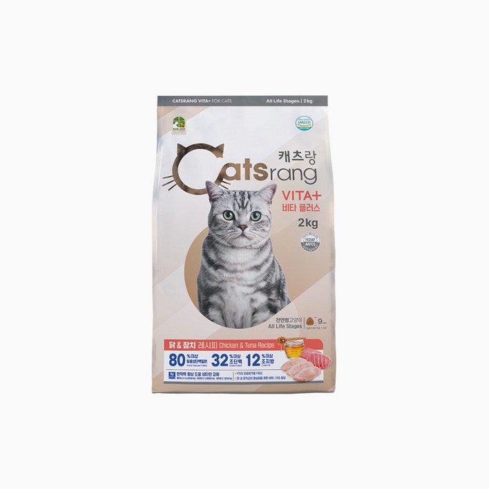 NEW 캐츠랑 전연령 9-FREE 헤어볼 고양이사료, 닭+참치, 2kg, 1개